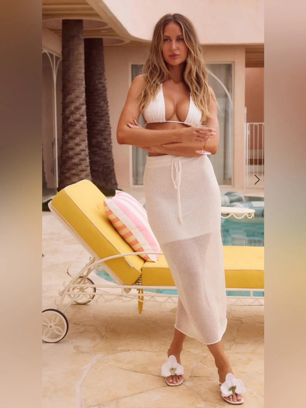 Hello Molly Exclusive Saltwater Splash Knit Maxi Mesh Skirt White